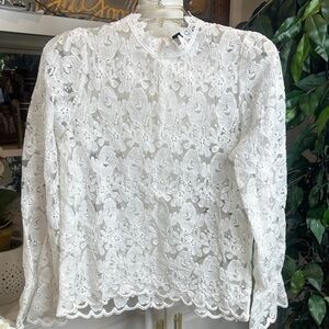 EUC The Moon Sheer White Lace Blouse, M